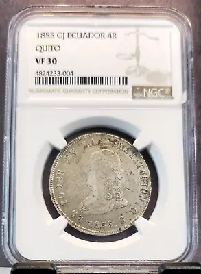 1855 Ecuador Silver 4 Reales Quito Liberty Bust Ngc Vf 30 Rare Great Coin • $399.95