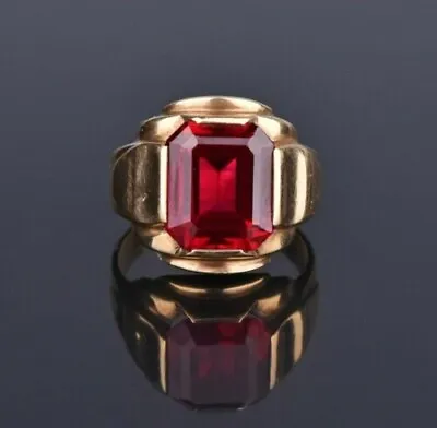 14K Yellow Gold Over Red Ruby 925 Silver Art Deco Ring Men's Band 2.00 Ct • $192.22