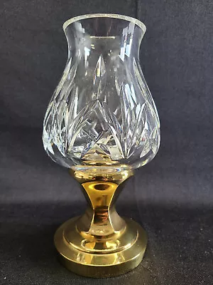 Waterford Lismore Cut Crystal Hurricane Candle Holder Lamp With Brass Base • $85