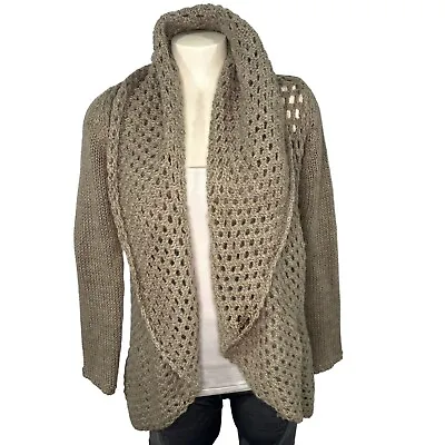 Eslamanda Shawl Drape Cardigan Sweater Open Taupe Tan Size M Mohair Wool Italy • $24.99