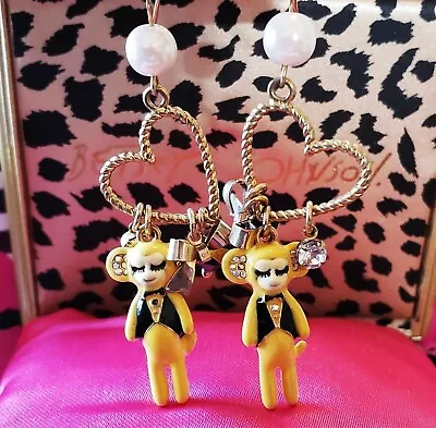 Vintage Betsey Johnson Y2K Dream Closet Yellow Monkey Heart Charm Dress Earrings • $79.99