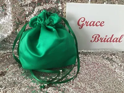 £5.99 • Buy EMERALD GREEN SATIN DOLLY BAG BRIDESMAID PROM FLOWER GIRL  ** Free Swatches** 