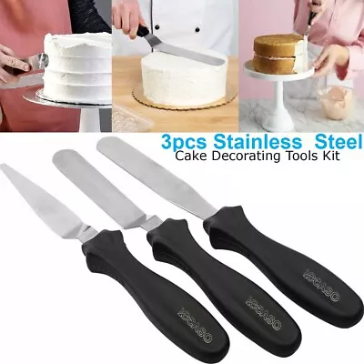 3pcs Stainless Steel Spatula Palette Knife Set Cake Decorating Smooth Tools Kit • £3.45