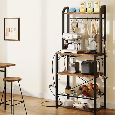 5-Tier Kitchen Bakers Rack With Power Outlet Microwave Stand Coffee Bar Station • $79.99