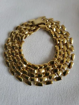 Vintage Triple Link  Gold Tone Pannel Style  Bracelet 7 Inches Costume Jewelry • $18.95