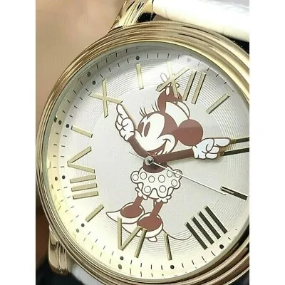 Disney Minnie Mouse Women's Watch 38mm Quartz Gold White Leather Band W001859 • $29.65