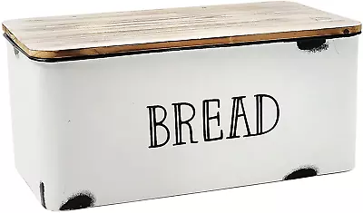 Farmhouse Bread Box For Kitchen Countertop Metal White Loaf Of Bread Storage Con • $42.49