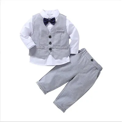 Toddler Boy Wedding Party Stage Tuxedo Suit Outfit Shirt+Pant+Vest Baby Set Gift • £20.12