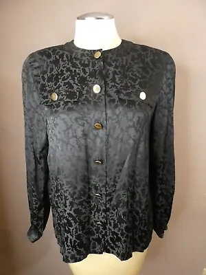 VTG Ujoncin For Malcolm Starr Women's 8 Black Silk Button Up Top Brocade • $35