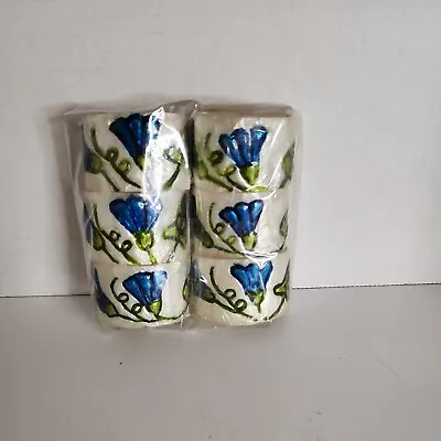 Vtg Capiz Shell Mother Of Pearl Blue Flowers Set Of 6 Napkin Rings Philippines • $29.99