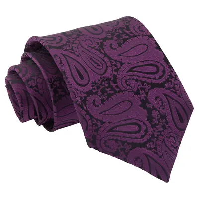 Purple Tie Woven Floral Paisley Mens Classic Wedding Necktie By DQT • £7.99