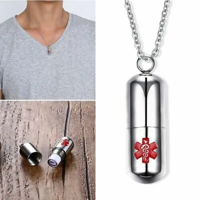 Necklace 22  Fashion Pill Shape Keepsake Holder Medical Alert ID Pendant Gift • $6.05