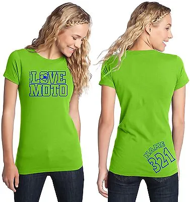 Love Moto T Shirt Top Women Girl Mx Motocross Dirt Bike Race Lime Kx Kawasaki • £29.18