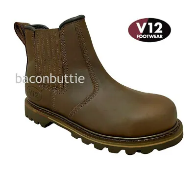 Mens Leather V12 Rawhide Chelsea Dealer Slip On Work Safety Ankle Boots Shoes Sz • £74.88