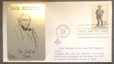 £4.99 • Buy FDC Special Stamp Cover Masons Masonic USA 1964 Sam Houston Soul Of Texas