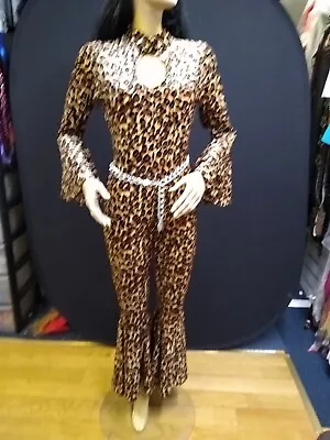 Velvet Leopard Print Catsuit 1970s Style Flared • £70