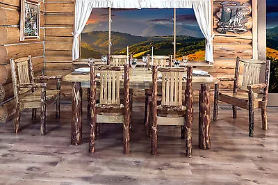 LOG Dining Room Set Kitchen Table With Six Chairs Amish Made Rustic Furniture • $3622.35