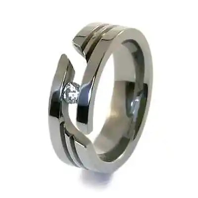 Eternity Tension Set Mens Wedding Band Ring 1Ct Simulated Diamond 14K White Gold • $349.13