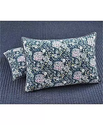 Martha Stewart STANDARD Pillow Sham Cotton Iridescent Peony Quilted NAVY 223 • $15.58