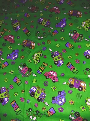 VW Love Bug Herbie Volkswagen Beetle  Green Cotton Fabric 2 Yards 24 X 45  Wide • $32.99