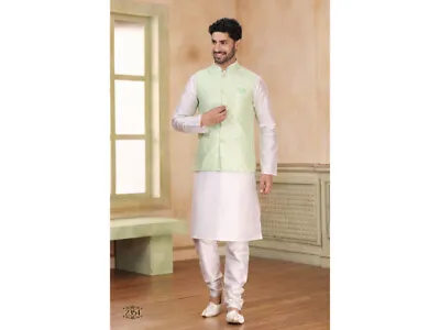 Jacket Nehru Men's Kurta White Ethnic Collar Shirt Pajama Clothing Traditional • $95.19
