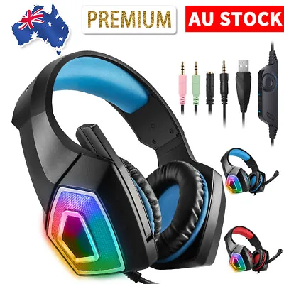$25.95 • Buy Gaming Headset RGB LED Wired Headphones Stereo W/Mic For PC XBox One Pro 3.5mm