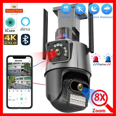 4K Wireless 8MP WiFi IP Camera Outdoor Dual Lens CCTV Home Security PTZ IR Cam • £49.99