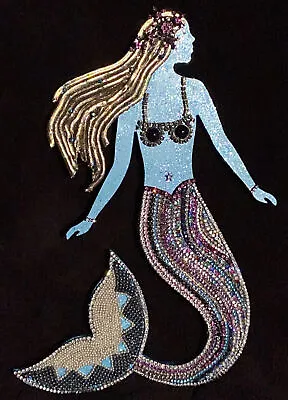 Vintage Jewelry Art Rhinestone Mermaid Wall Decoration One Of A Kind Hang Ready • $79.99