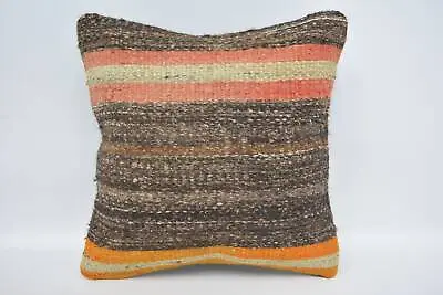 Vintage Kilim Pillow Turkish Kilim Pillow 14 X14  Brown Cushion Cover • $3.74