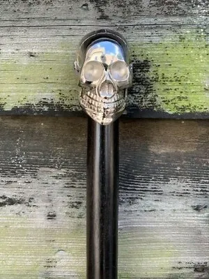 Designer Brass Skull Head Handle Antique Style BLACK Wooden Walking Stick Cane • £28.99