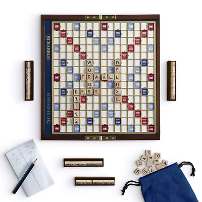 Scrabble Deluxe Travel Edition Wooden Folding Board Game Road Trip Free Shipping • $39.99