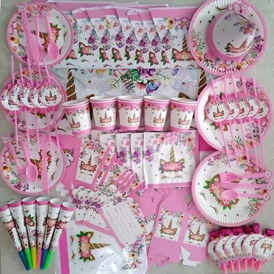 UNICORN Birthday Party Supplies Girls Children Tableware Decorations Balloons • £4.24