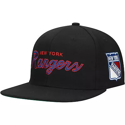 Men's Mitchell & Ness Black New York Rangers Core Team Script 2.0 Snapback Hat • $33.99