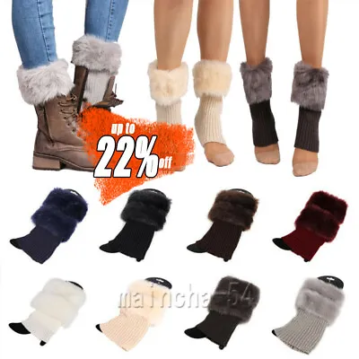 £4.96 • Buy Women Winter Warm Crochet Knitted Fur Trim Leg Warmers Cuffs Toppers Boot Socks
