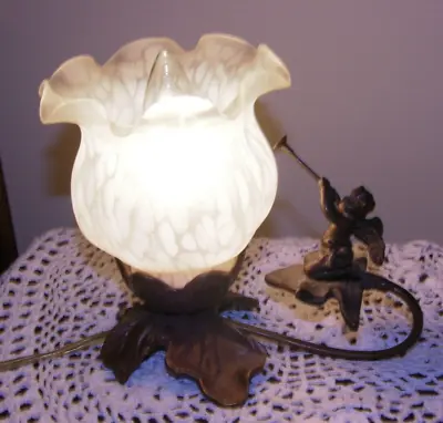 Vintage Bronze Cherub Siren Trumpet Night Light Candelabra Lamp 7  X 6  X 5  • $16.95