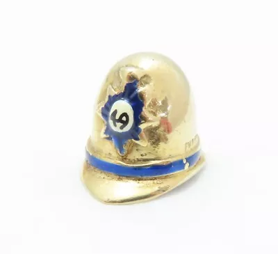 Vintage 9K Yellow Gold Enamel Police Helmet Hat Charm  • $115