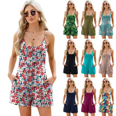 Ladies Casual Holiday Jumpsuit Boho Romper Wide Leg Loose Shorts Playsuit Floral • £10.59