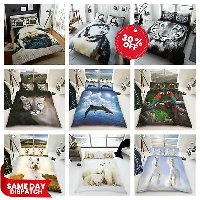 £16.49 • Buy 3D Animal Duvet Cover Set Single Double King Pug Dog Cat Wolf Tiger Dolphin