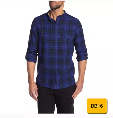 Michael Bastian Men Long Sleeve Plad Printed Modern Fit Shirt Blue Modern Fit XL • $19.80