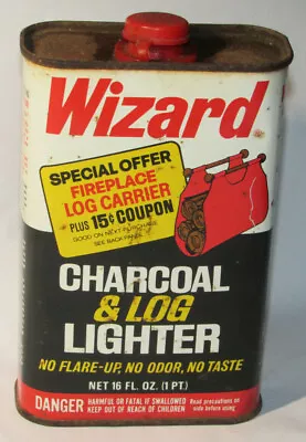 Vintage 1972 'wizard' Western Auto Charcoal & Log Lighter Fluid Empty Metal Can  • $29.99