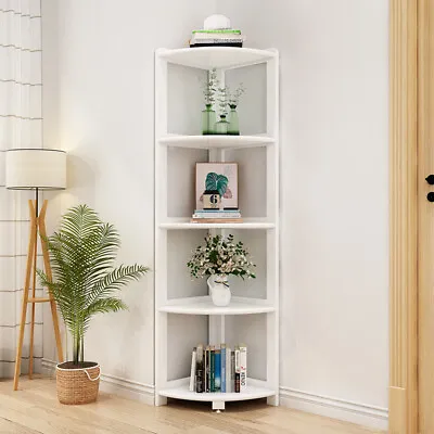 5 Tier Wood Corner Ladder Shelf Unit Freestanding Fan Bookshelf Plants Stand • £37.95