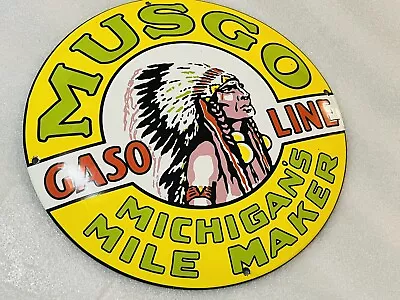 Dome Musgo Michigan Mile Marker Gasoline Oil PORCELAIN ENAMEL SIGN Pump Plate • $79