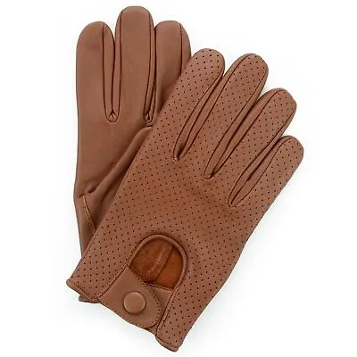 Mens Classic Vintage Driving Gloves Soft Genuine Real Lambskin Leather Mesh Tan • £9.99