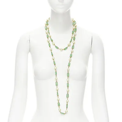 $4299.99 • Buy Vintage CHANEL 93A Green Gripoix Poured Glass Beads Faux Pearl Sautoir Necklace