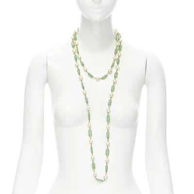 $4299.99 • Buy Vintage CHANEL 93A Green Gripoix Poured Glass Beads Faux Pearl Sautoir Necklace