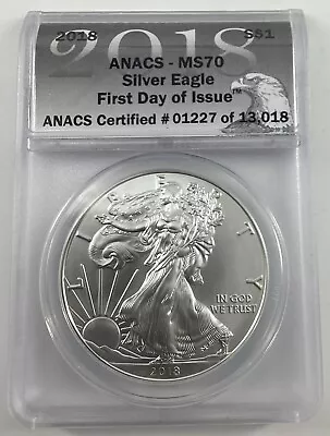 2018 American Silver Eagle Dollar Anacs Certified Ms 70 Perfect (6) Available  • $40