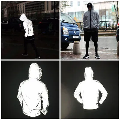 Men's Reflective Jacket Coat Hoodie Waterproof Cycling Motorcycle Night Safe • $22.72