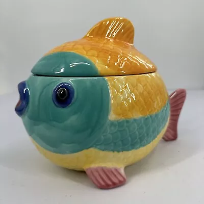 Vintage Rare Metlox Pescado Pottery Bright Colorful Fish Cookie Jar 10”x8”x6” • $190