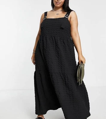 $42 • Buy ASOS Design Curve Dungaree Black Tiered Sundress In Bubble Texture Plus Size 22