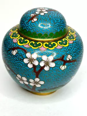 Small Vintage Chinese Cloisonné Enamel Floral Lidded Ginger Jar • $35